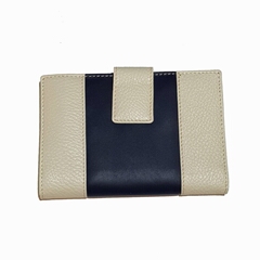 Leather Wallet for Women Beige and Navy
