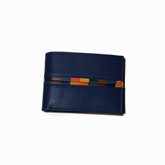 Cartera Piel Caballero Motivos Etnicos - Marino